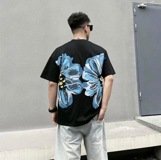 Beautiful Black Colour With Blue Flower Print Premium Quality Tshirt K 1045