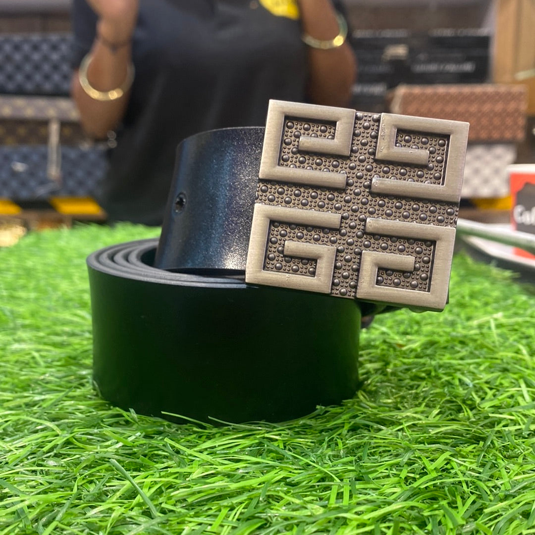 GIV VIG Black Colour Sliver Buckle Genuine Leather Men’s Belt 99114