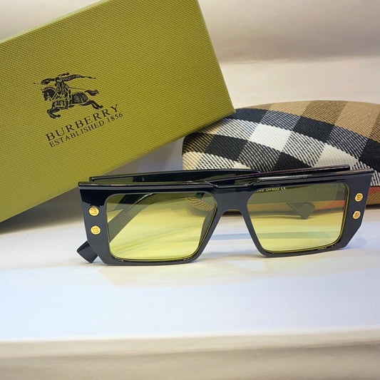RUB Black Frame Yellow Shade Unisex Branded Sunglasses LH037 5515-145 UV 400