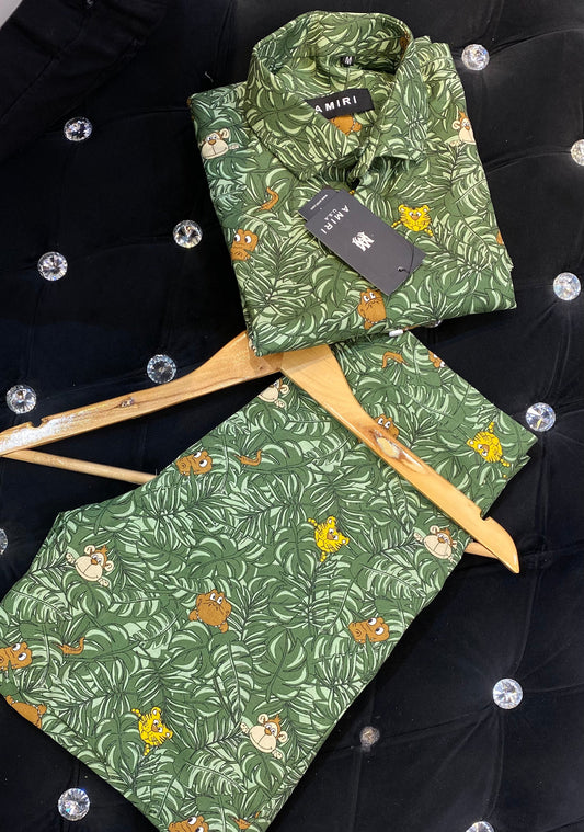 IMA Olive Green Colour With Jungle Lion Print Important Shirt With Shorts Coord Set 298167