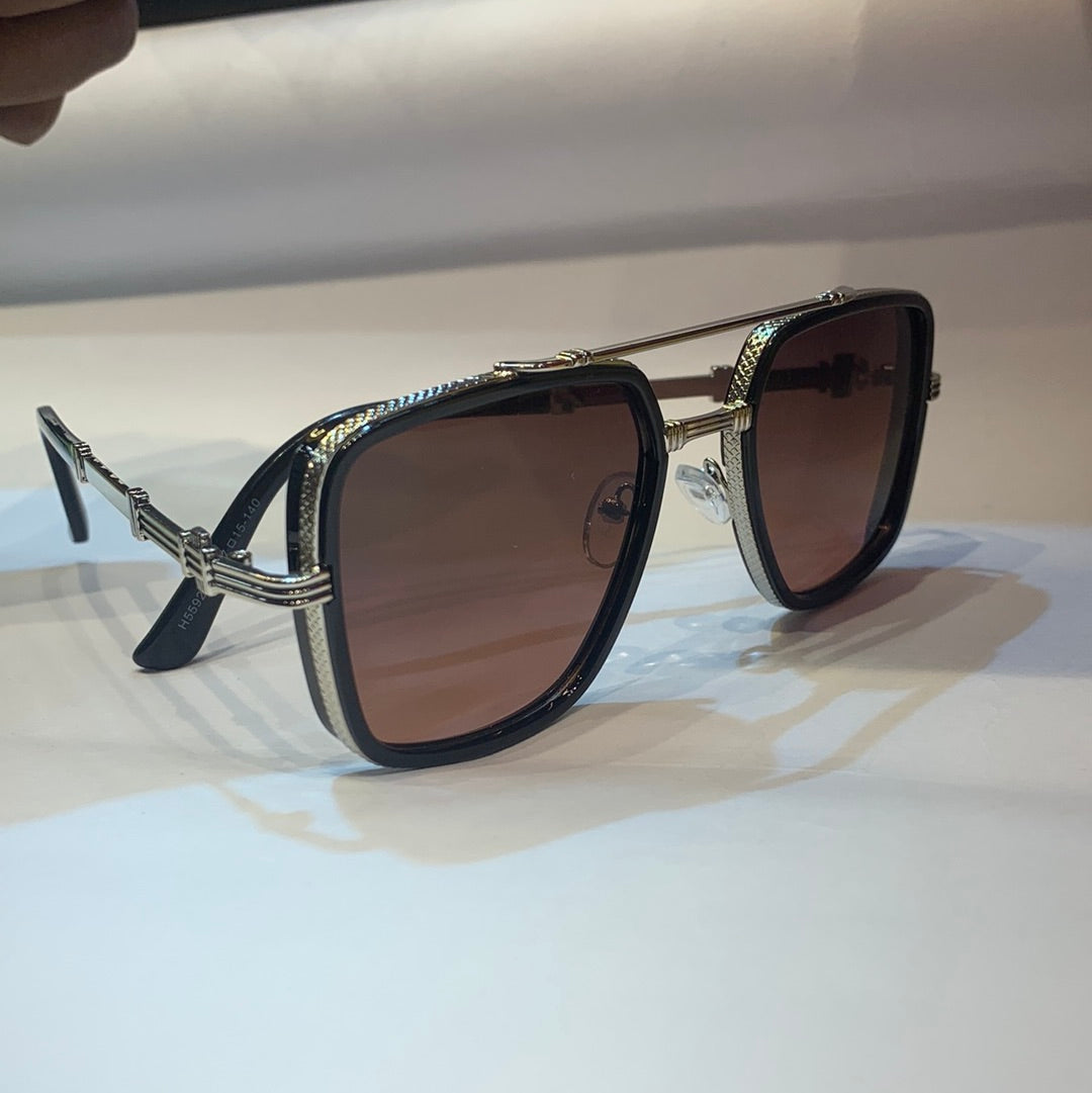 LAB Sliver Frame Brown Shade Unisex Branded Sunglasses H5592 C4 57 15-140