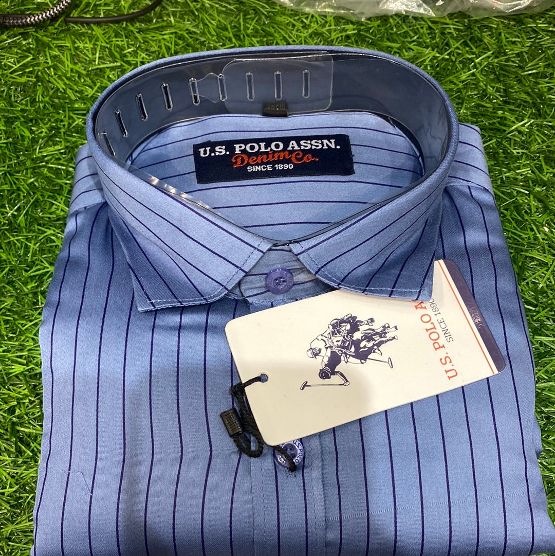 Blue of navy blue Colour Lines Lop pol Shirt 110111