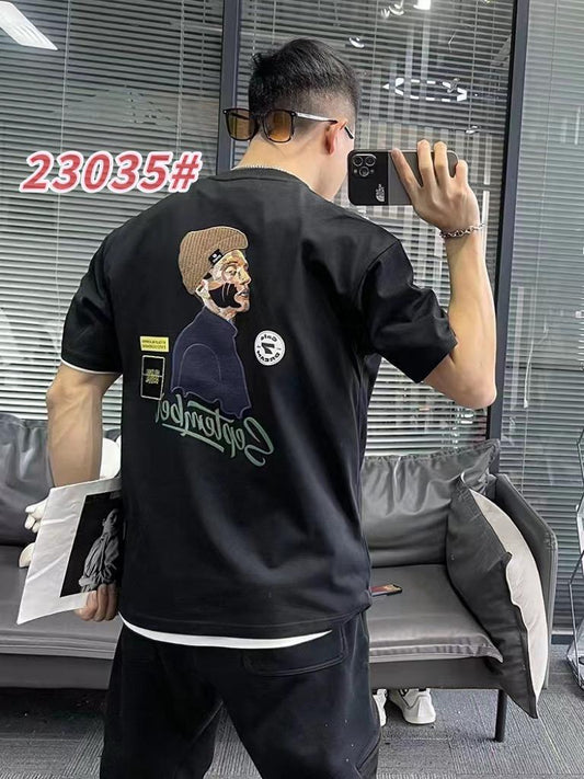 September Black Colour With Back Front Embroidery Print Premium Quality Tshirt 23035