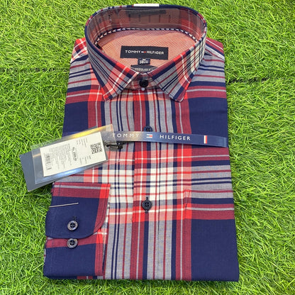 Grey Red Blue White Check Shirt Tom Mot Lycra Cotton Men’s Wear Shirt. 8907994486785