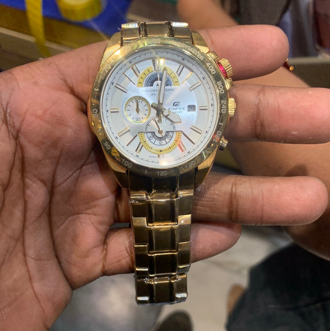 IDE Gold Chain White Gold Dial Heavy Japanese Machinery Men’s Watch 403000
