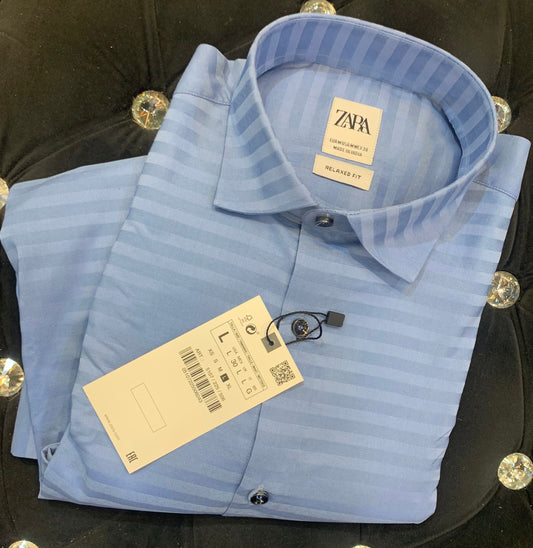 Zr Raz Blue Colour With Blue Line Plain Full Relaxed Fit Sleeve Shirt 506041