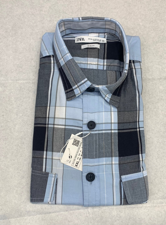 ZR Blue Grey Color Check Premium Quality Full Sleeve Shirt 861052