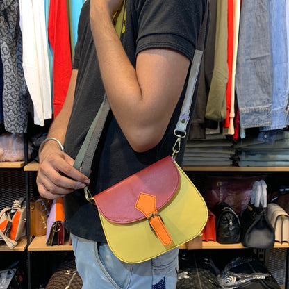 Yellow Orange Red Multi Colour Genuine Leather Heavy Quality Ladies Bag 3204