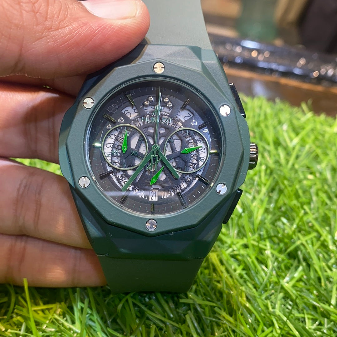 BUH Dark Green Silicone Chrono Men Watch 400269