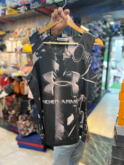 Gainings Black Grey UA Sando Tank Sando  Vest Gym Wear 110263