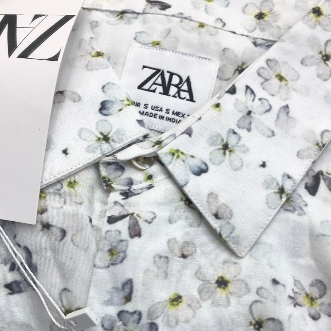 ZR RAZ White With Green Floral Print Summer Full Sleeve Shirt 861609