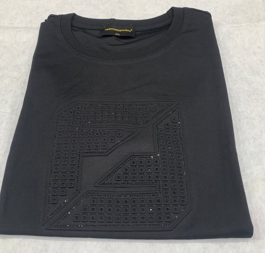 NEF Black Colour With Front Diamond Design Lycra Fabric Tshirt 1105064