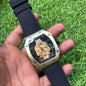 Black Strap Gold Dial Transi Dial Watch 401137