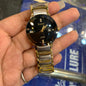 Dar gold Silver Chain Black Dial Ladies Watch