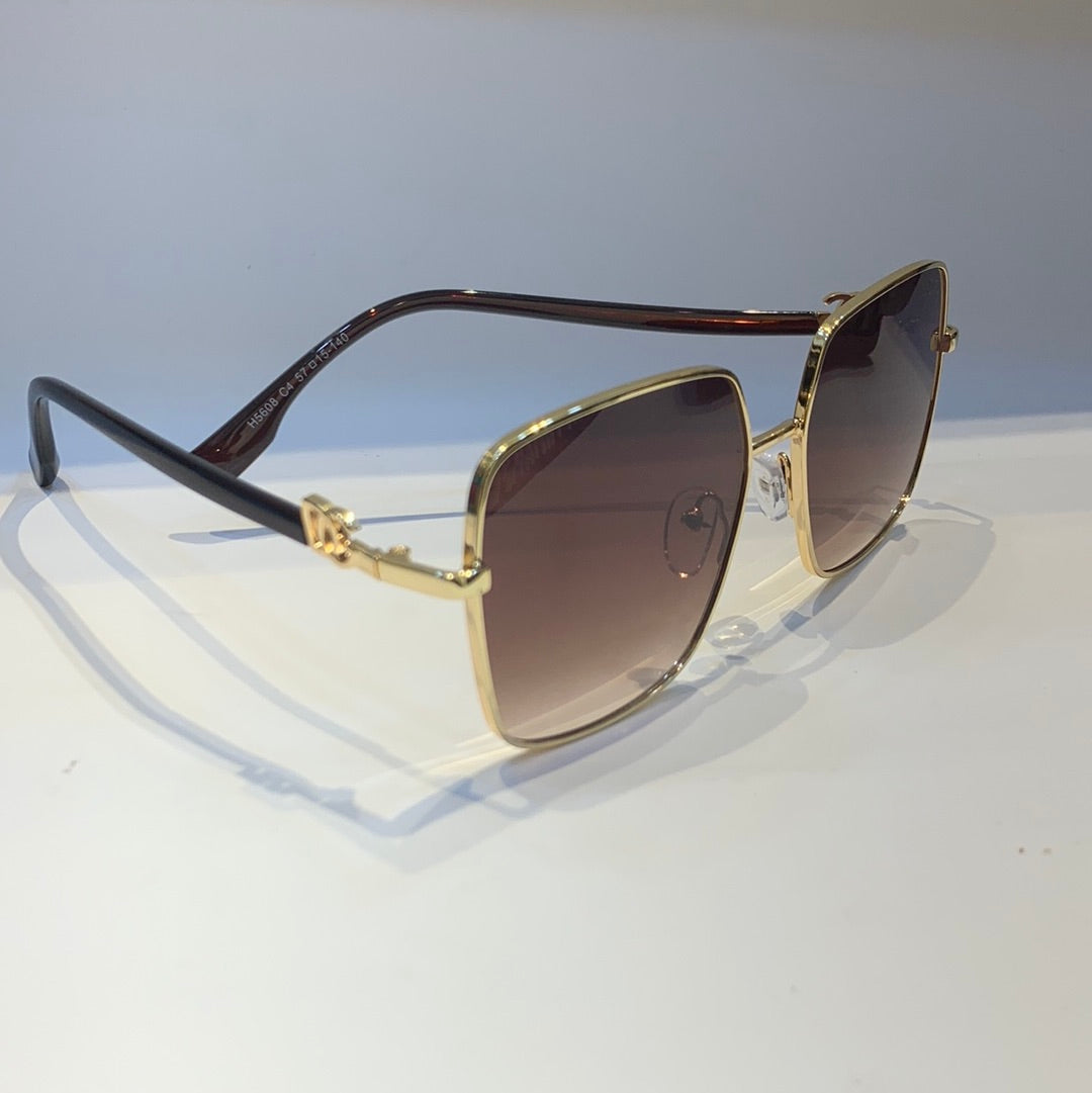 Lod Dol Golden Frame Brown Shade Unisex Sunglass H5608 C4 57 15-140