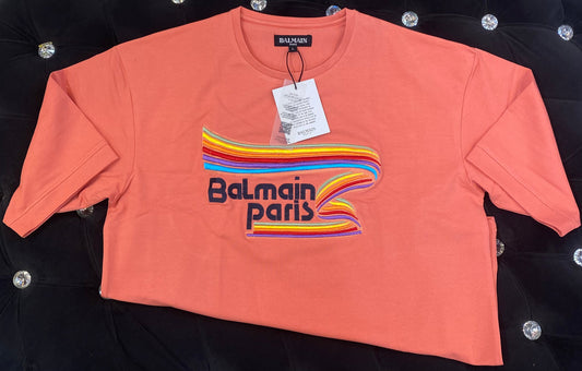LAB Peach Colour With Multiple Colour Lab Print And Lycra Cotton Fabric Drop Shoulder TShirt
