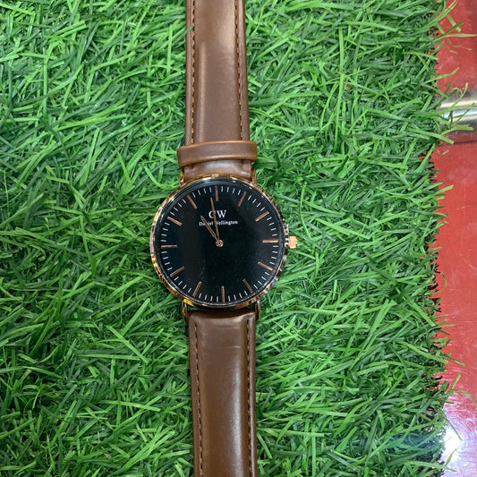 Wd Brown Strap Watch Copper Ring Black Dial Man Watch