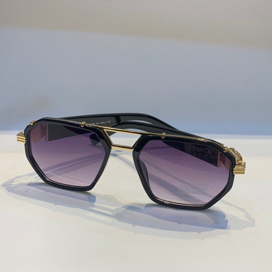 Rev Glossy Black Gold  Frame Purple Shade Unisex Sunglass 9556 62 18-143