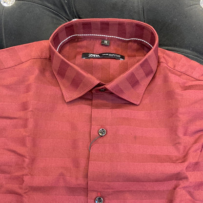 Maroon Colour ZR Zar Raz With Maroon Lines Relaxed Fit Branded Shirts 9104