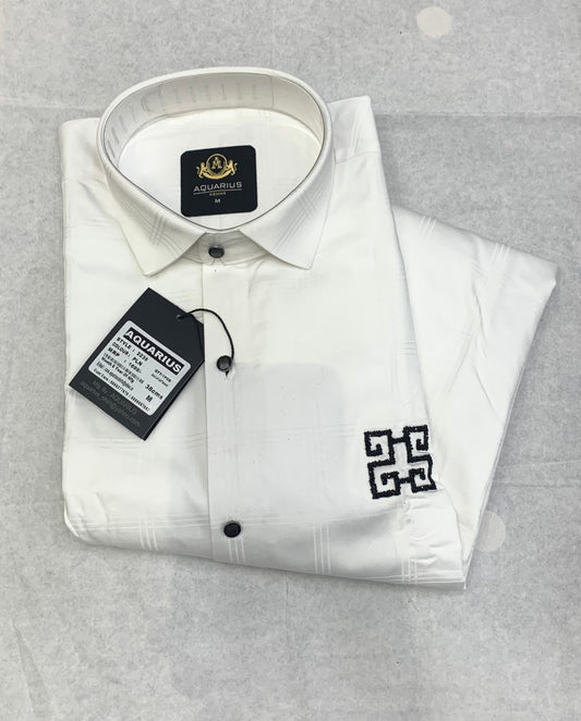 AQUARIUS White Color With Line Design Premium Quality Full sleeve Shirt 2235