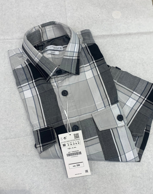 ZR Grey Black Color Check Premium Quality Full Sleeve Shirt 861054