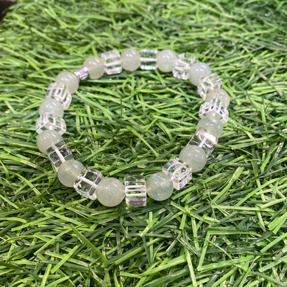 Clear Quartz With Jade Stretchable Beads Unisex Bracelet