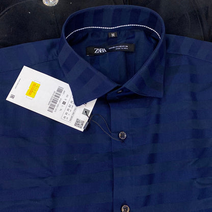 Navy Blue Colour ZR Zar Raz With Navy Blue Lines Relaxed Fit Branded Shirts 9105