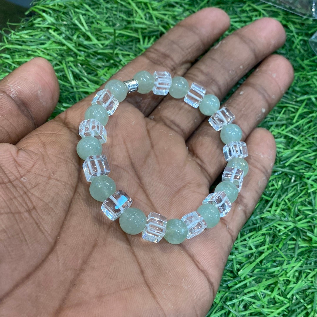 Clear Quartz With Jade Stretchable Beads Unisex Bracelet