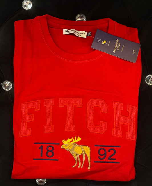 EBA Red Colour With Dear Embroidery Print Lycra Fabric Drop Shoulder TShirt 189203