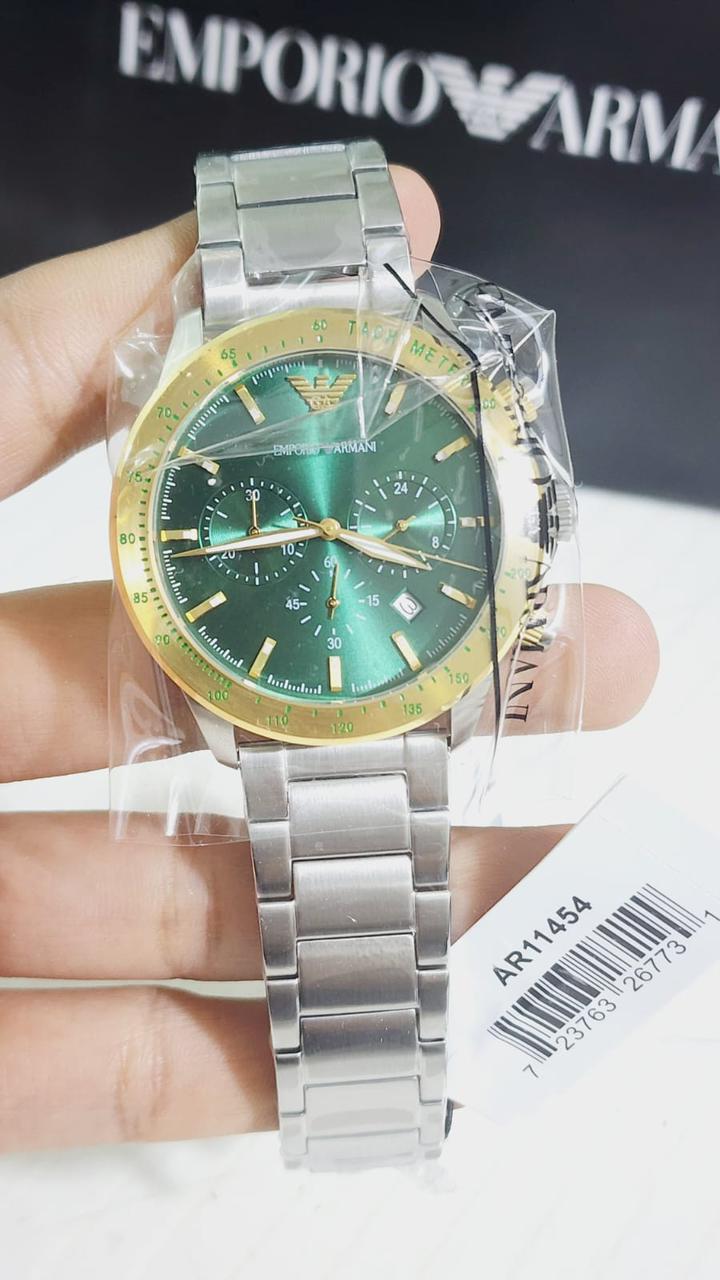 Mra Silver Chain Gold Ring Green Dial Premium Quality Men Watch 990683