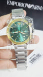 Mra Silver Chain Gold Ring Green Dial Premium Quality Men Watch 990683