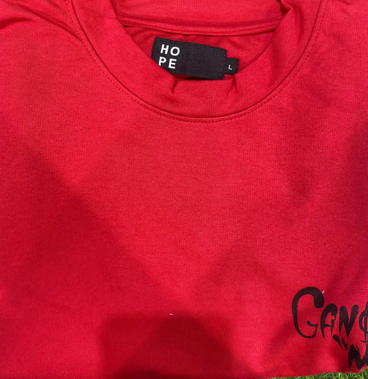 HOPE Red Colour With Ganster Made Back Print Drop Shoulder TShirt 108569
