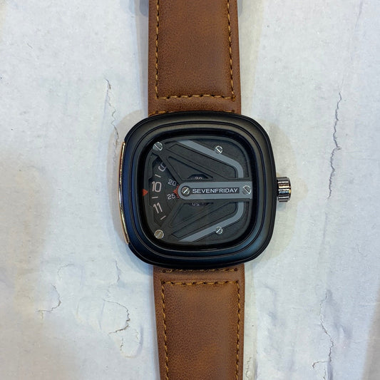 Ves Brown Strap Square Dial Watch For Men