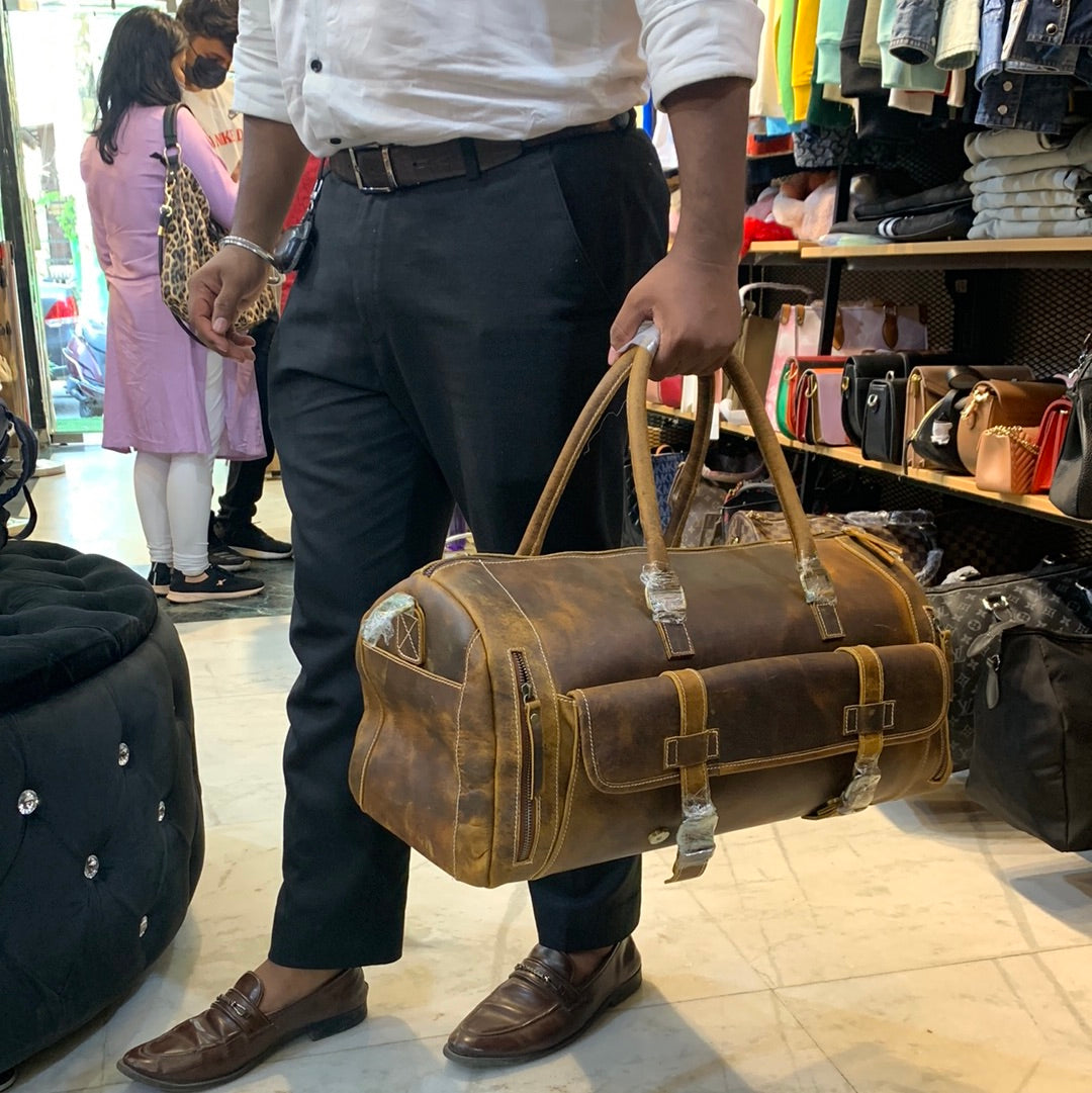 Khaki Brown Colour Genuine Leather Heavy Quality Duffle Bag 5207