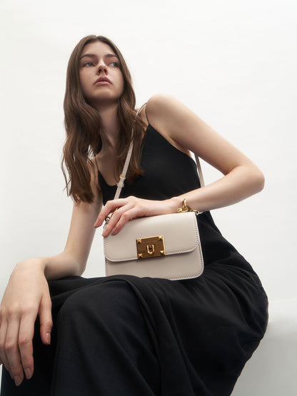 White Charles & Keith Bag Ivory Canvas Metallic Turn-Lock Bag - CHARLES & KEITH BE