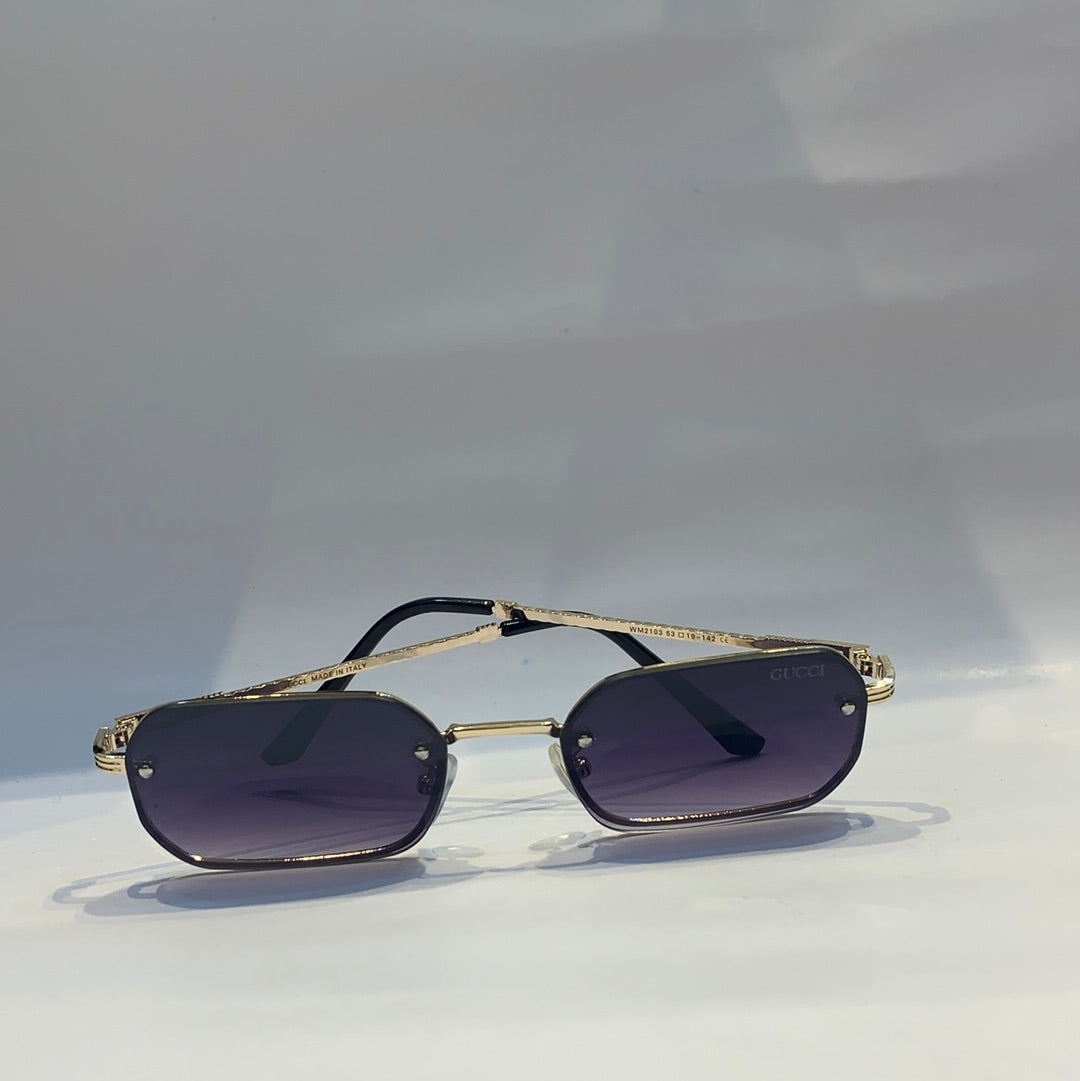 Guc cug Glossy Gold Purple Shade Unisex Sunglass wM2103 53 19 142