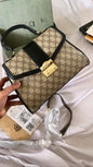 CUG Black Brown Colour With Monogram Design Cug Padlock Large Size Shoulder Ladies Bag