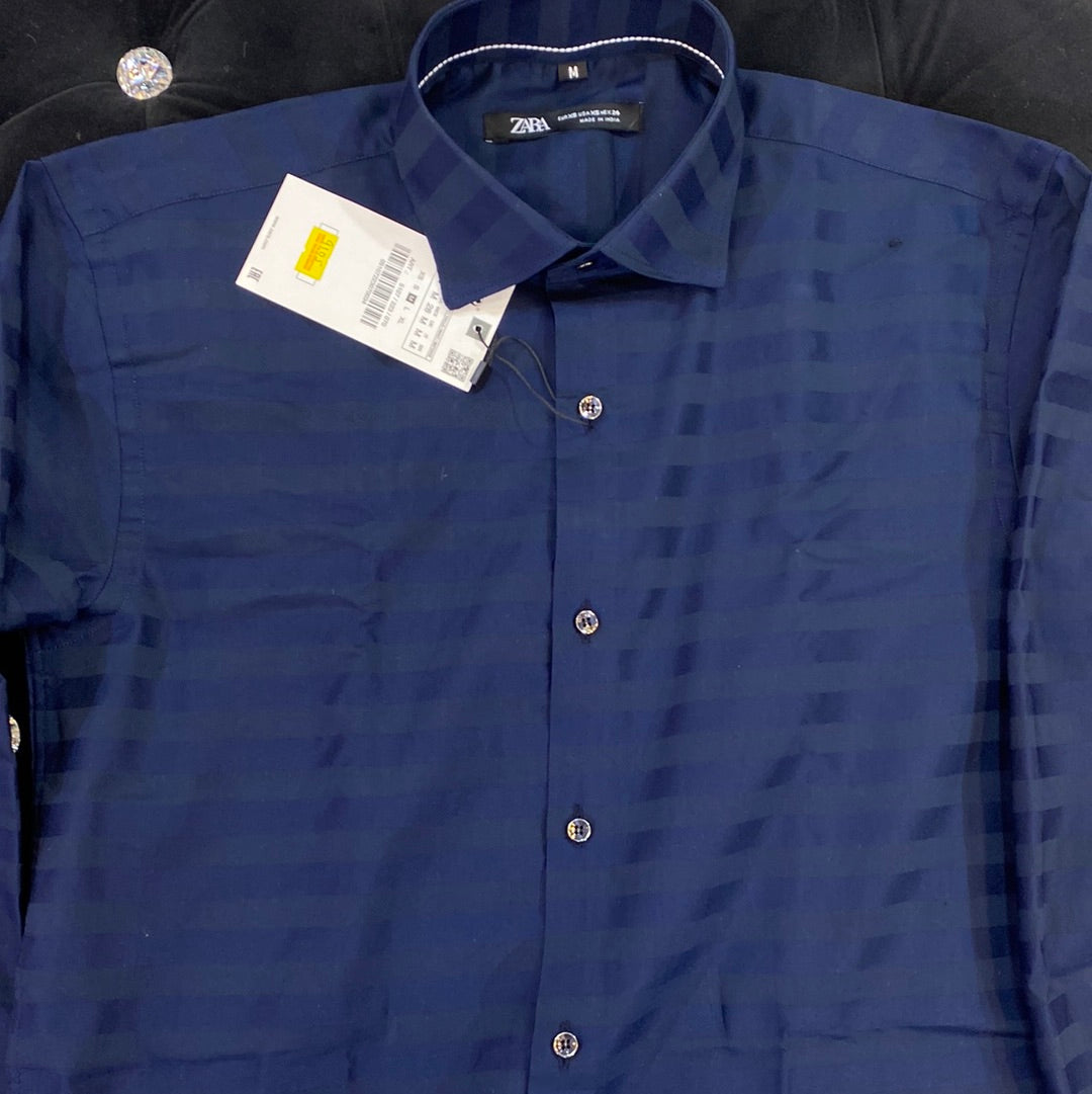 Navy Blue Colour ZR Zar Raz With Navy Blue Lines Relaxed Fit Branded Shirts 9105