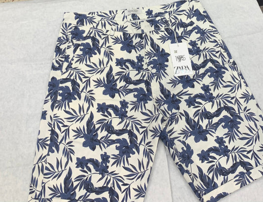 Zr Raz White Colour Blue Floral Print Denim Men Short 50237