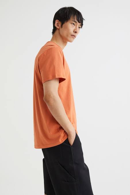 M&H Orange Colour With Simple Plain Lycra Cotton Fabric TShirt 110209