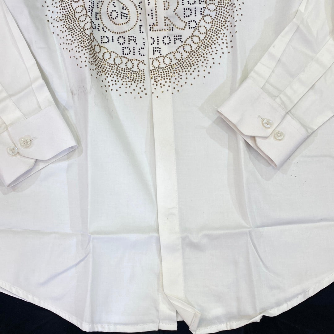 OID White Colour OID Diamond Design Imported Lycra Cotton Fabric Men’s Shirts 9164