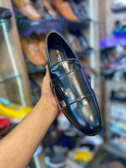 Black Monk Buckle Loafers Shoes For Men Model Number 1409