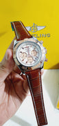 Brown Strap Silver Copper Ring White Copper Dial Chrono Working Men’s Watch