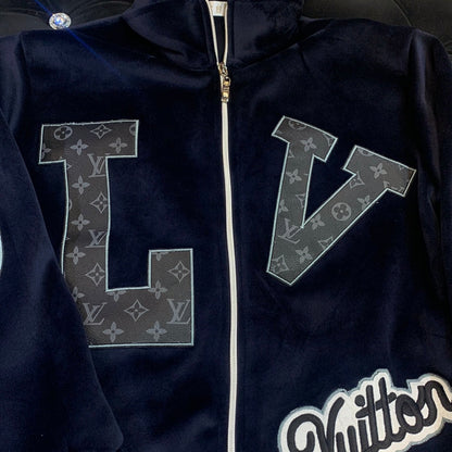 VL LOU UOL Navy Blue Colour VL Logo Loop Knit Fabric Imported Fabric Quality Versity Jacket 9397