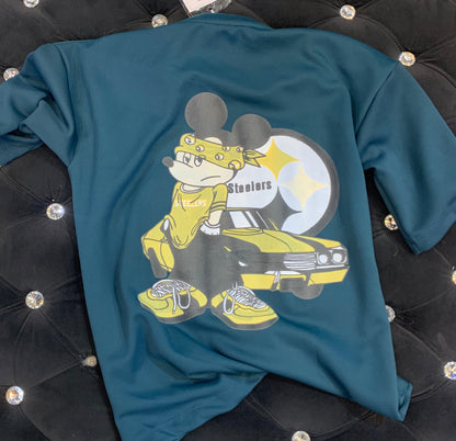 Teal Colour with Back Print Micky Mouse Heavy Material Drop Shoulder 381305