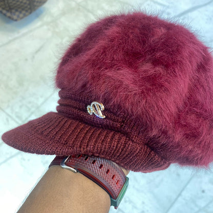 Maroon Colour DO Wool Women's Fashion Hat Plush Knitted Wind Shield Ear Guard Solid Color Atmosphere Simple Autumn and Winter Warm Hat DO Cap 9354