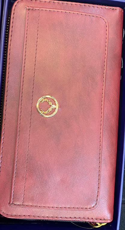 Allen Solly Multiple Colour Rose Gold Logo Genuine Leather Zipper Ladies Clutch