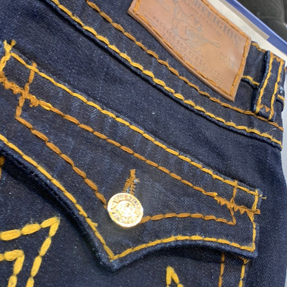 Urt Ler Dark Blue Rt Back Brown Gold Colour Embroidery Mens Hight Quality Men’s Straight Jeans 32078