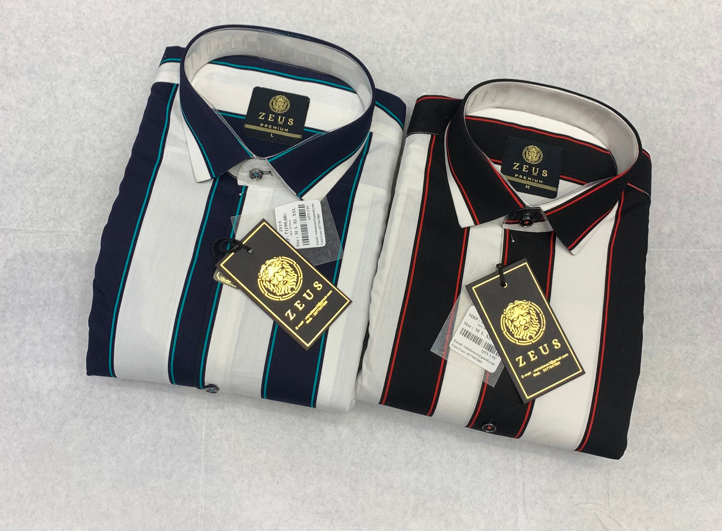 Zeus White Colour With Red Black Big Stripes Premium Quality Party Wear Shirt 788502