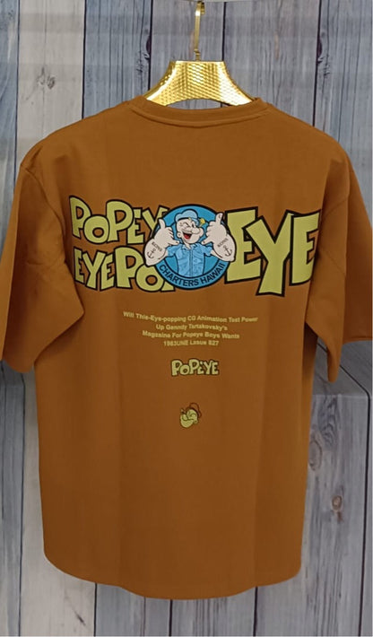 POPEYE Mustard Yellow Colour With Back Print Drop Shoulder Lycra Fabric TShirt 298129